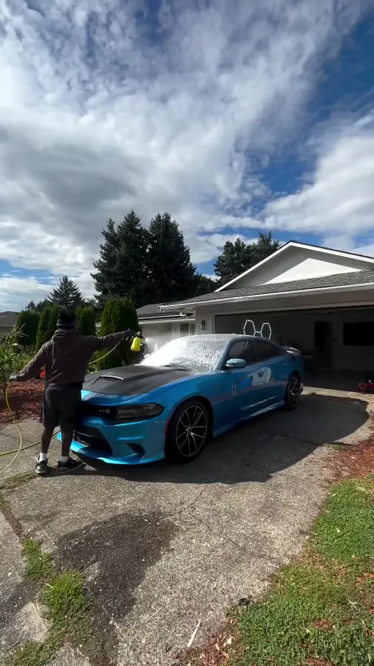Blue Dodge Charger hand wash