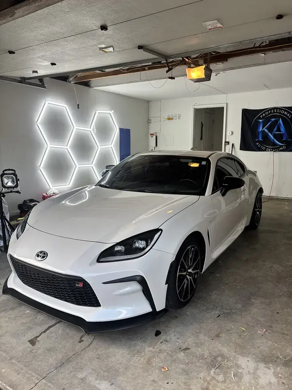 White GR86 in the garage